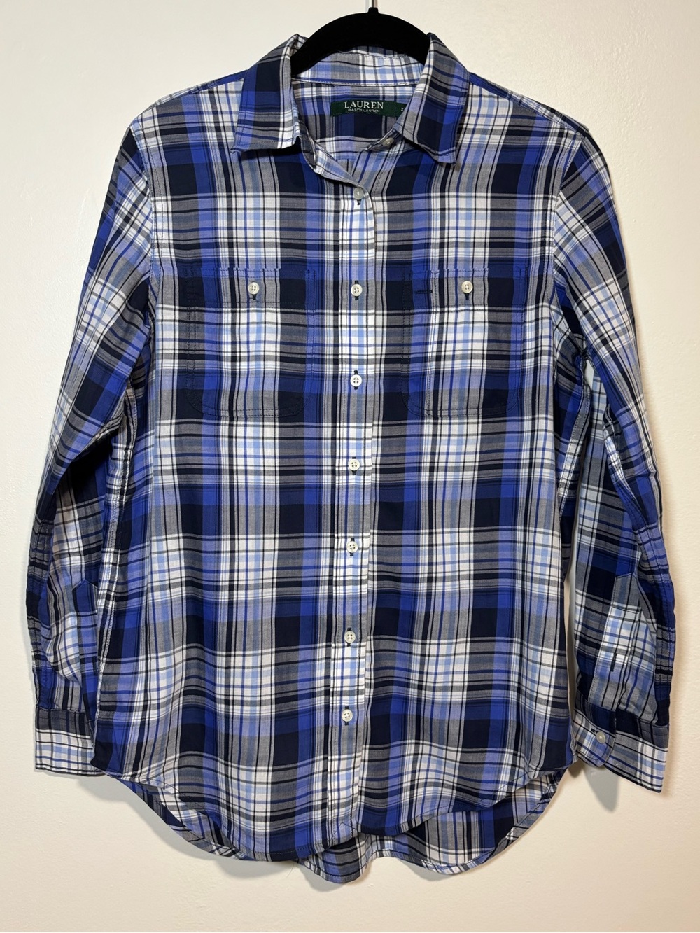 Ralph Lauren Blue, Black and White Plaid Button-Down Shirt